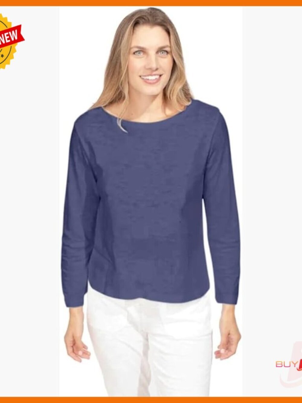 Slub Boxy Relaxed Fit Tunic Top Long Sleeve Cotton